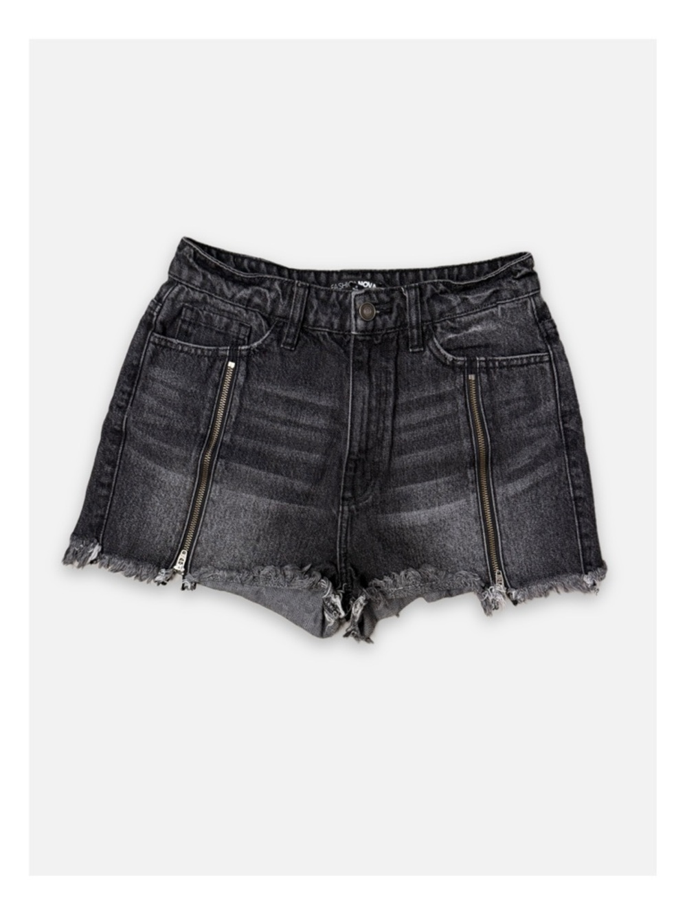 Black Denim Cutoff Shorts Zipper Detail Women's 3 Festival Grunge 100% Cotton